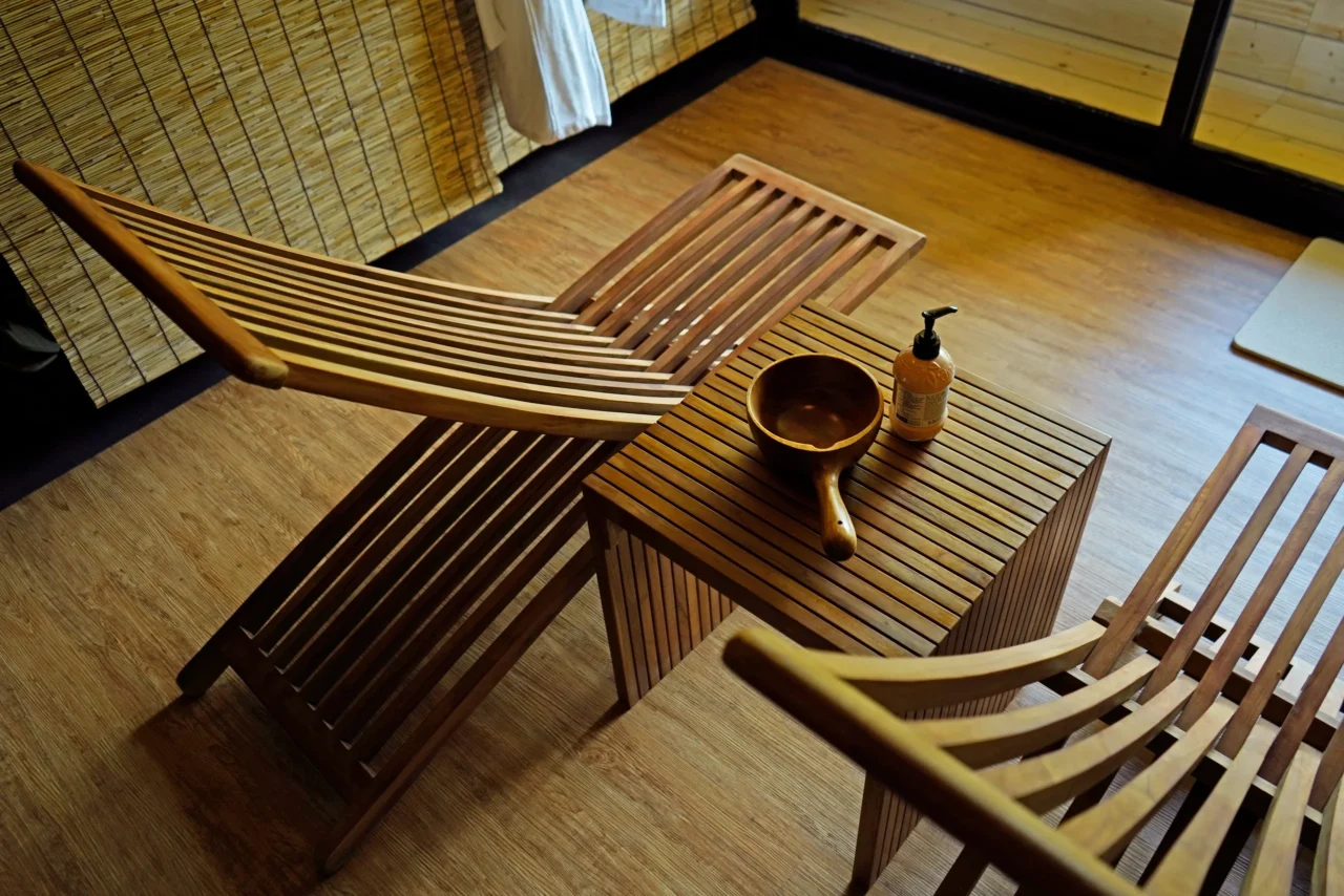 溫泉酒店著用款柚木躺椅茶几
